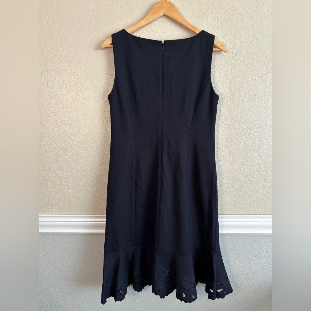 Talbots Navy Blue Ponte Sleeveless Embroidered Sheath Dress - Picture 3 of 8